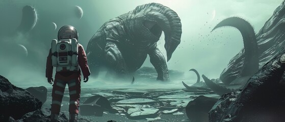 Scifi meets prehistory with an astronaut confronting deepsea behemoths