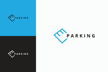 outline parking sign logo design vector illustration for business, company and garage with modern, elegant and luxury styles