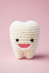 Knitted cute tooth toy, amigurumi style, pediatric dentistry