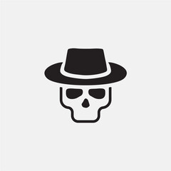 skull in classic hat minimalistic logo icon