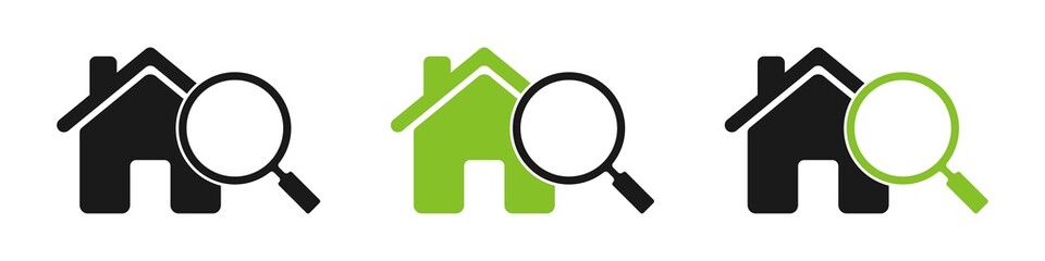 Set of magnifying glass icons with house. Vector illustration
