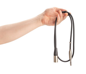 audio xlr trs cable in hand path isolated on white
