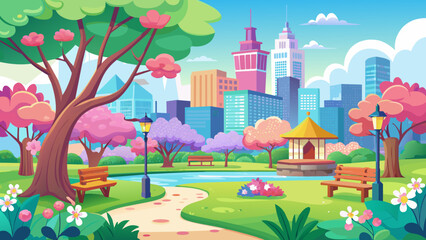 city-park-at-springtime---illustration-background