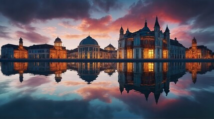 Obraz premium Reflected flooded buildings in the water