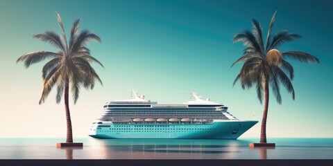 A large cruise ship is docked at a beach - obrazy, fototapety, plakaty