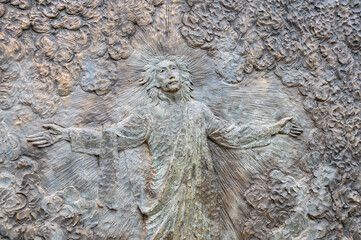 The Ascension of Jesus – Second Glorious Mystery of the Rosary. A relief sculpture on Mount...