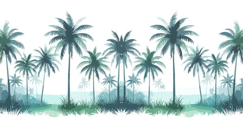 Seamless pattern with palm trees on the beach, tropical summer backdrop, Vector illustration, generative ai