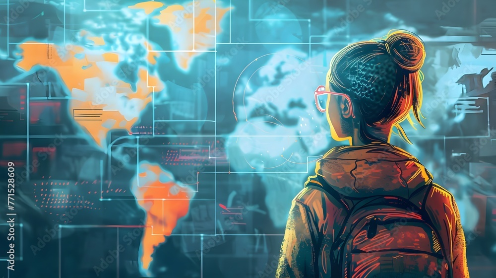 Poster student participating in a virtual exchange program with global classrooms a digital showcasing onli