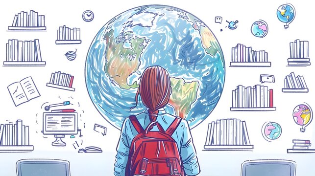 Student Participating in a Virtual Global Exchange Program with Classroom Resources