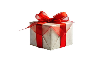 Gift Box with Red Ribbon, Isolated on Transparent Background