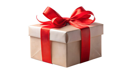 Gift Box with Red Ribbon, Isolated on Transparent Background