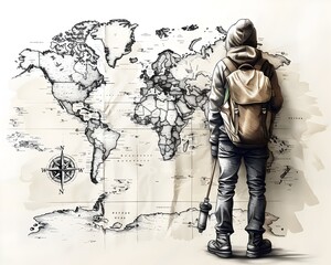 Globetrotter Studying World Map Planning Next Journey of Discovery