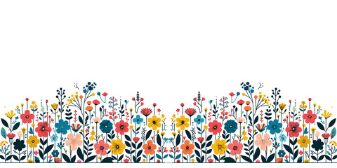 Flower garden with flowers and leaves, beautiful summer floral decoration, vector illustration, generative ai