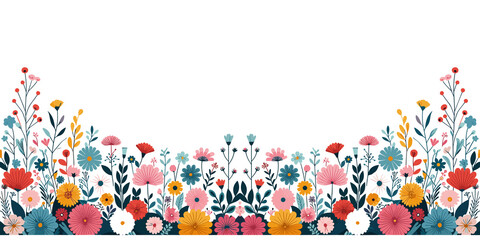 Floral border with flowers and leaves, decorative summer floral garden backdrop design, generative ai