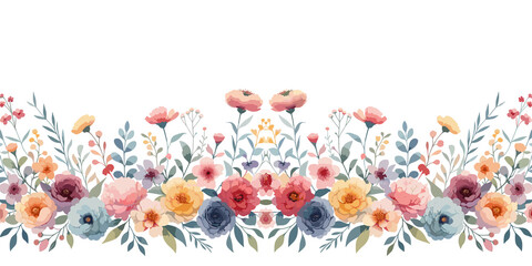 Obraz na płótnie Canvas Watercolor floral backdrop, flowers and leaves, spring floral blossom backdrop, Vector, generative ai