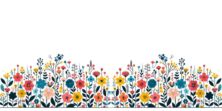 Flower garden with flowers and leaves, beautiful summer floral decoration, vector illustration, generative ai
