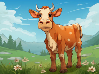 cow on a meadow comic style 