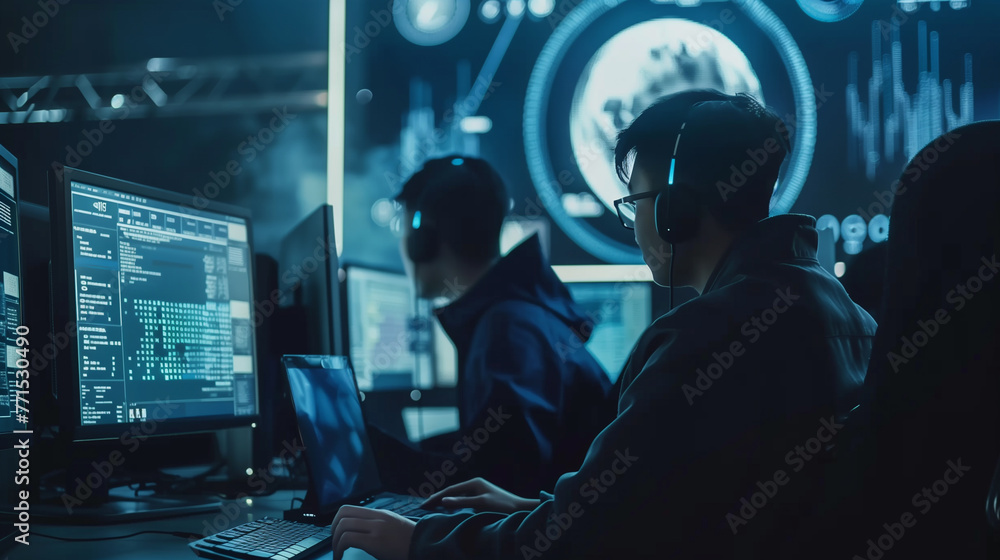 Poster a team of cyber security experts is working to protect computer systems.