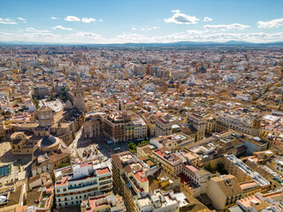 Aerial view of European city Valencia, Spain. Beautiful skyline of Valencia. Panoramic view of all...
