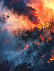 Futuristic Aerial Firefighting Intervention During Raging Forest Inferno With Technological Advancements for Ecological Conservation - obrazy, fototapety, plakaty