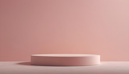 Fototapeta na wymiar minimalist chic: round podium set against light pink backdrop, subtle sophistication round podium bathed in soft light on pink wall 