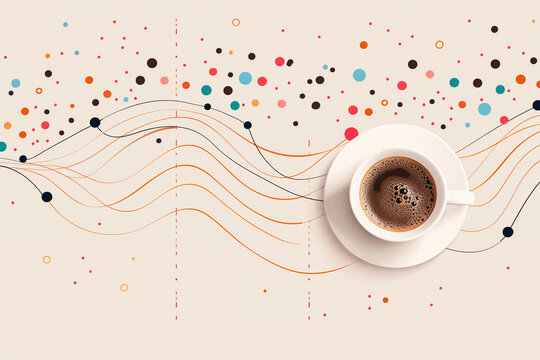 A playful 2D scatter plot charting the correlation between coffee consumption and productivity, with custom icons for data points