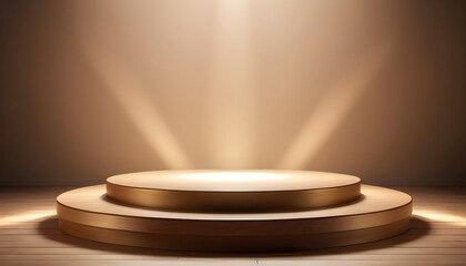 mystical glow: round podium enveloped in enchanting pastel golden brown tones 
