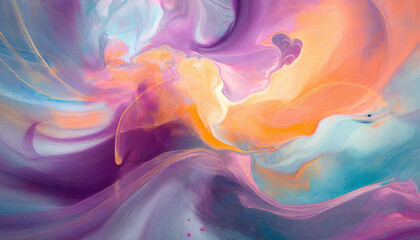 Abstract acrylic pouring painting, color paint. Creative vibrant liquid texture with waves and...