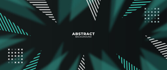 Obraz premium Green triangle abstract modern graphic ornament. Dark green background. Vector illustration for banner, flyer, and background. 