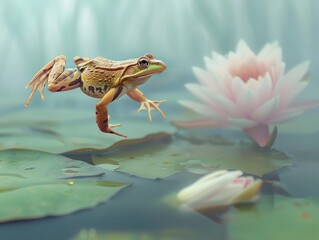 Frog leaps from lily pad to lily pad, unpunished by the waters cold drag, a perpetual dance in the morning mist,