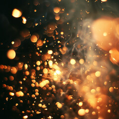 Square 1:1 image of fiery ember sparks in the dark, festive glowing particles