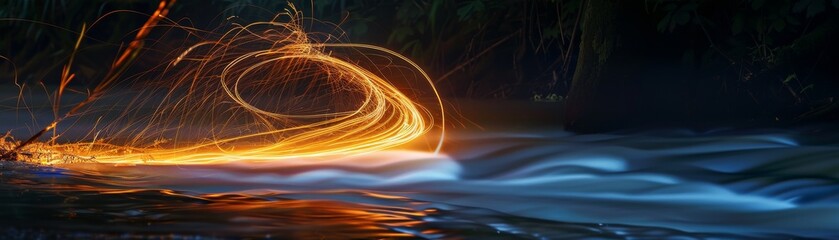 Light painting photography, capturing the movement of light in long exposure images hyper realistic