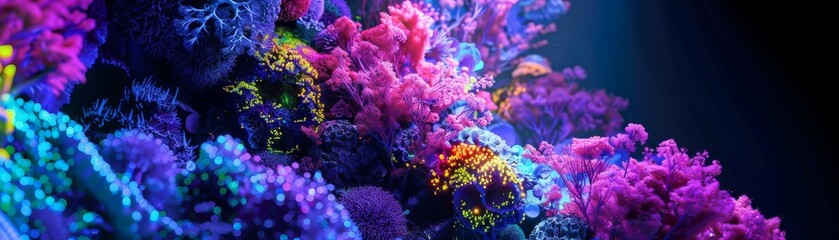 Fototapeta na wymiar Fluorescence in minerals and organisms, vibrant colors under UV light hyper realistic