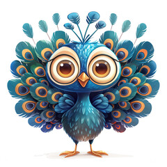 Cute Funny Cartoon Peacock, Illustration for Children Book, Generative AI