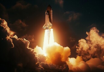 rocket taking off, dark tones