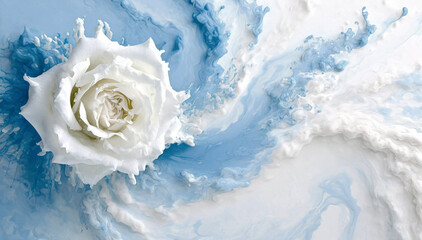 Białe i niebieskie tło kwiatowe. Biała róża. Tekstura pastelowy krem