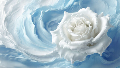 Białe i niebieskie tło kwiatowe. Biała róża. Tekstura pastelowy krem