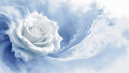 Białe i niebieskie tło kwiatowe. Biała róża. Tekstura pastelowy krem - obrazy, fototapety, plakaty