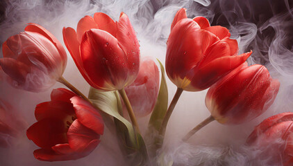 Tapeta, czerwone tulipany. Wiosna, piękne kwiaty - obrazy, fototapety, plakaty