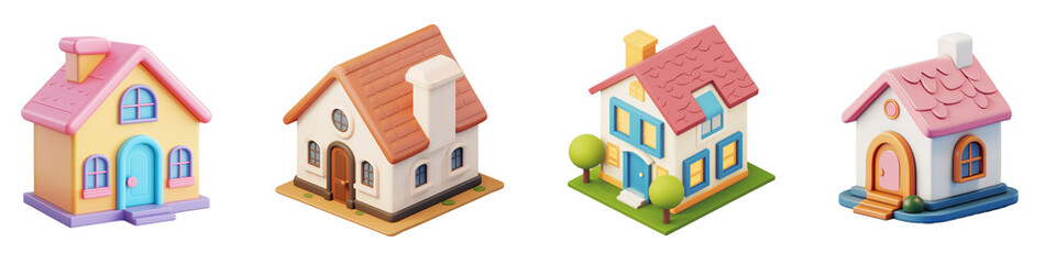 Clipart Set: 3D Home with Transparent Background