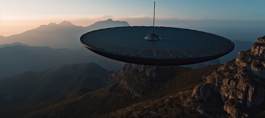 At the mountain's summit, a satellite dish signifies the fusion of innovation and rugged beauty.