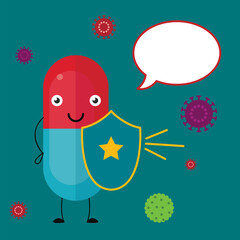 pills with a message, vector, cartoon