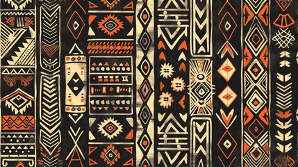 Obraz premium Tribal pattern design inspired by indigenous cultures, featuring intricate motifs and earthy tones.