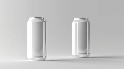 Mock up, space for advertisement. Two plain white metal cans, lemonade or bear, or tonic concept, on white background