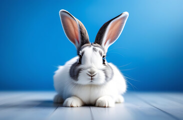 white rabbit on blue background