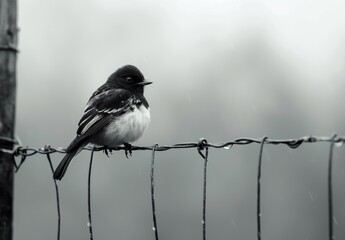 little bird perched on wire mesh 