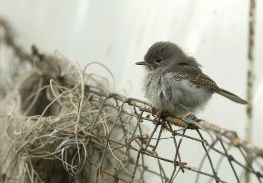little bird perched on wire mesh 
