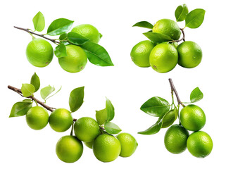 Set of fresh delicious limes on branches, cut out