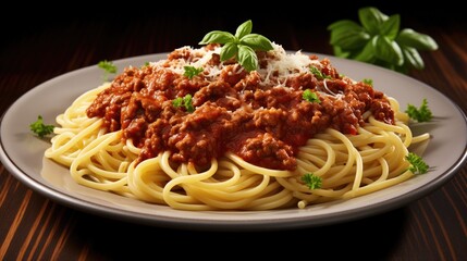 Traditionnel Spaghetti Bolognaise avec céleri et basilic