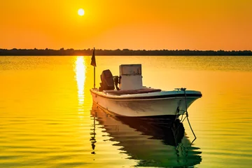 Foto op Plexiglas anti-reflex Golden Hour Majesty: Sunrise Silhouettes of Boats on Dammam Corniche, Saudi Arabia © AFZALKHAN